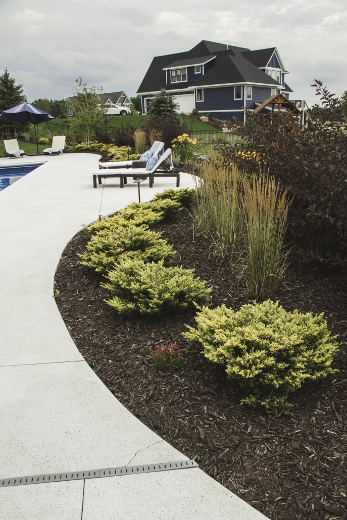 Mulching can provide contrast and texture against plantings and hardscapes.
