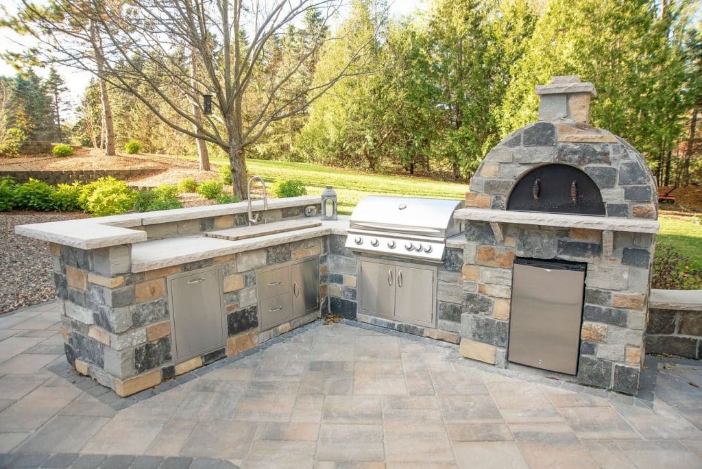 River rock outdoor kitchen